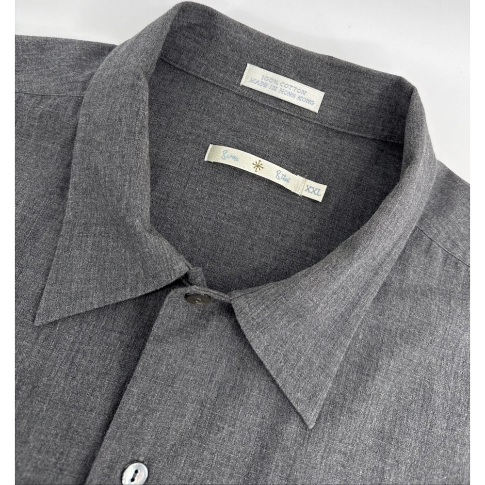 Burma Bibas Shirt Men XXL Gray Button Up‎ 100% Cotton Vintage Hong Kong